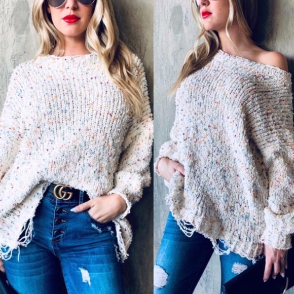 Bellanblue Sweaters - Multi Color Popcorn Distressed Oversize Sweater